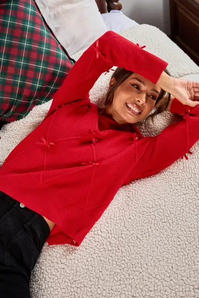 Cupshe Bow Revival Red Sweater