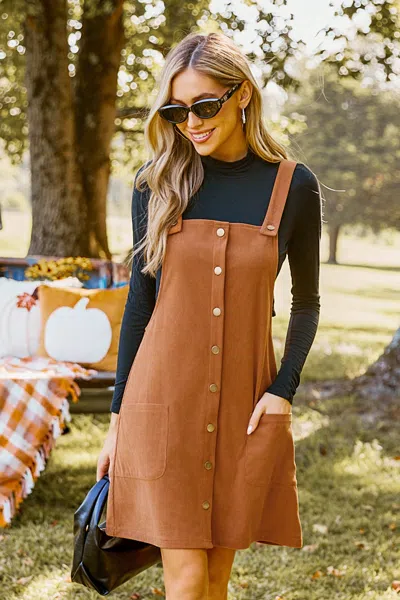 Cupshe Brown Corduroy Square Neck Pinafore Dress