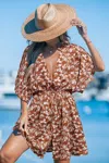 Cupshe Brown Floral Plunging Dolman Sleeve Cover-up In Brown