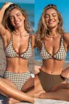 Cupshe Brown Houndstooth Bikini Top & Reversible Bottoms Set In Multi