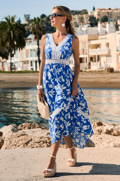Cupshe Brunch Bound Tropical Maxi Dress In Blue