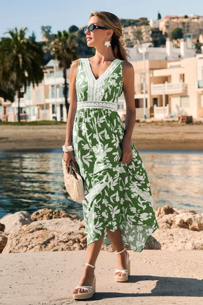 Cupshe Brunch Bound Tropical Maxi Dress In Green