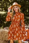Cupshe Burnt Orange Floral Blouson Sleeve Mini Dress In Black
