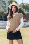 Cupshe Cable Knit V-neck Sweater Vest In Neutral