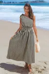 Cupshe Café Date Striped Maxi Dress In Black
