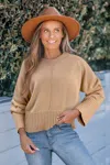 Cupshe Camel Round Neck Long Sleeve Sweater In Nude