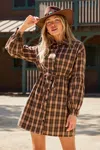 Cupshe Campus Walk Plaid Mini Dress In Brown