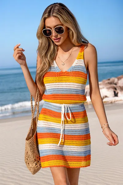 Cupshe Candy Glazed Striped Cover-up Mini Dress In Blue