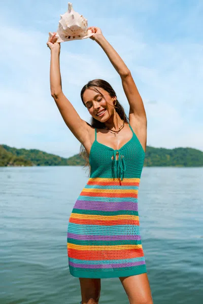 Cupshe Candy Rings Striped Cover-up Mini Dress In Green