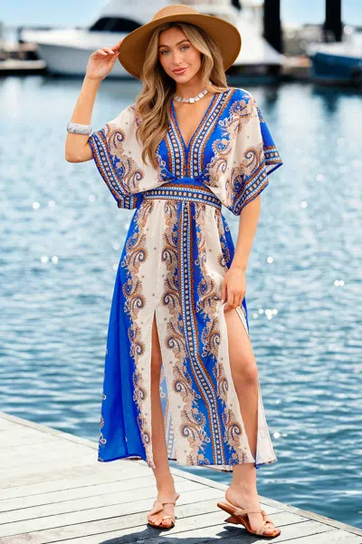 Cupshe Can't Reach Me Floral Maxi Dress In Blue