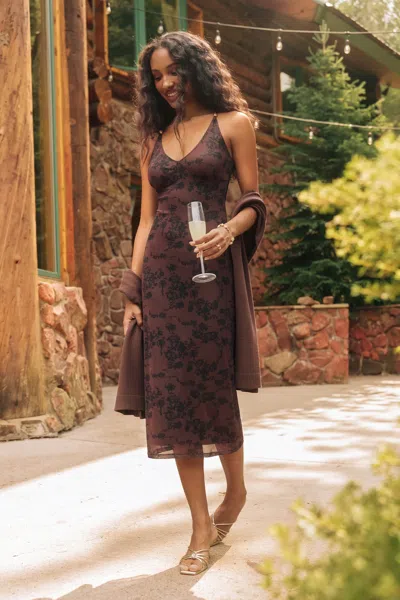 Cupshe Chalet Soirée Floral Midi Dress In Brown