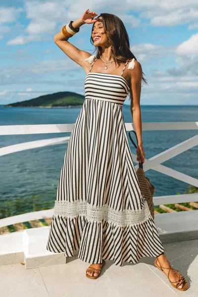 Cupshe Champagne Dreams Striped Maxi Dress In Black