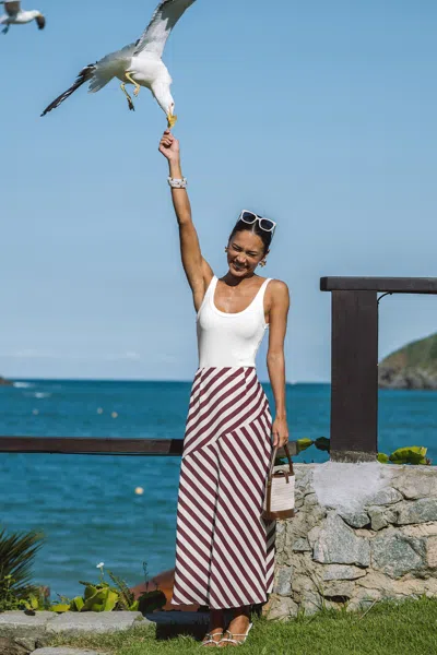 Cupshe Charisma Striped Maxi Skirt In Brown