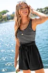 Cupshe Check It Out Striped Romper In Black