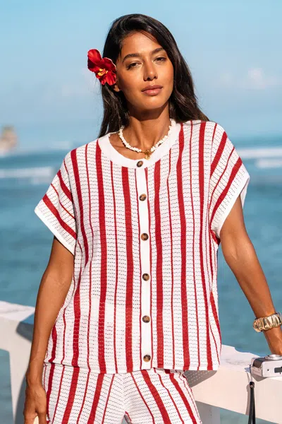 Cupshe Cherry On Top Striped Cover-up Top In Red