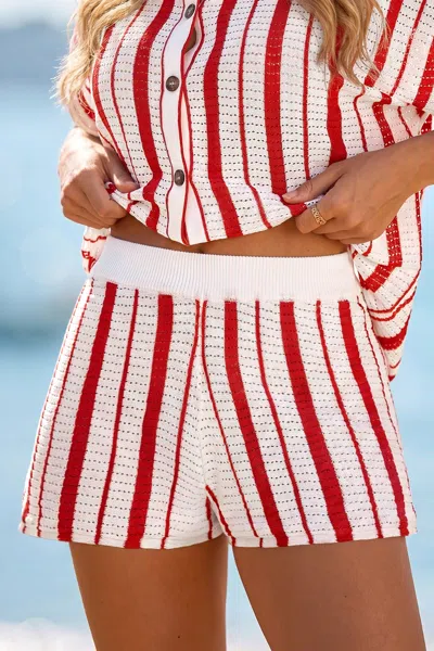 Cupshe Cherry Pie Striped Cover-up Shorts In Brown