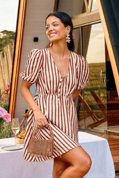 Cupshe Cherry Vanilla Striped Mini Dress In Red