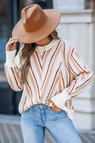 Cupshe Chevron Drop Shoulder Long Sleeve Sweater In Multi