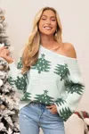 Cupshe Christmas Tree Off-shoulder Long Sleeve Sweater In Multi