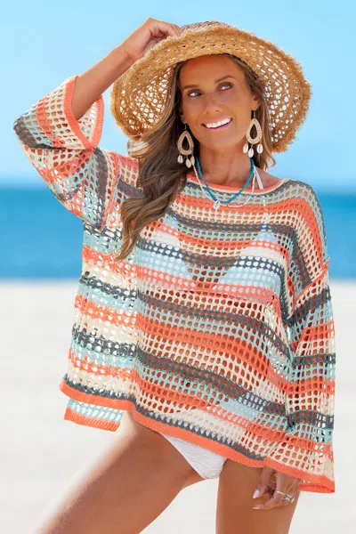 Cupshe Clay Shore Striped Cover-up Top In Multi