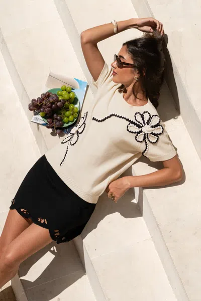 Cupshe Close To Home Floral Knit Top In Beige