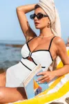 Cupshe Coastal Rib Knotted Cutout Piping One-piece Swimsuit In White