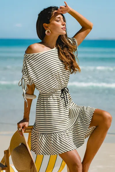 Cupshe Coastline Calm Striped Mini Dress In Neutral