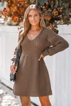Cupshe Coffee Textured Knit Sweater Dress In Brown