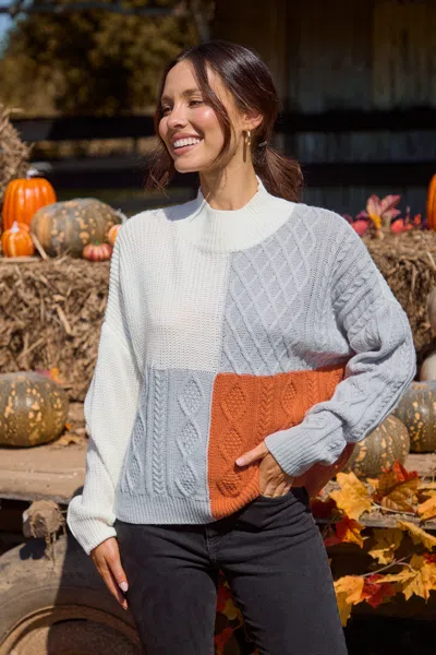 Cupshe Colorblock Cable Knit Long Sleeve Turtleneck Sweater In White