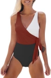 CUPSHE COLORBLOCK SIDE KNOT ONE-PIECE SWIMSUIT