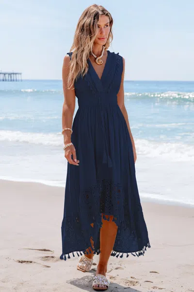 Cupshe Contrast Lace Tassel Midi Dress In Blue
