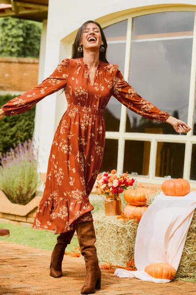 Cupshe Copper Glow Floral Maxi Dress In Orange