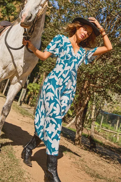 Cupshe Coral Bay Tropical Midi Dress In Blue