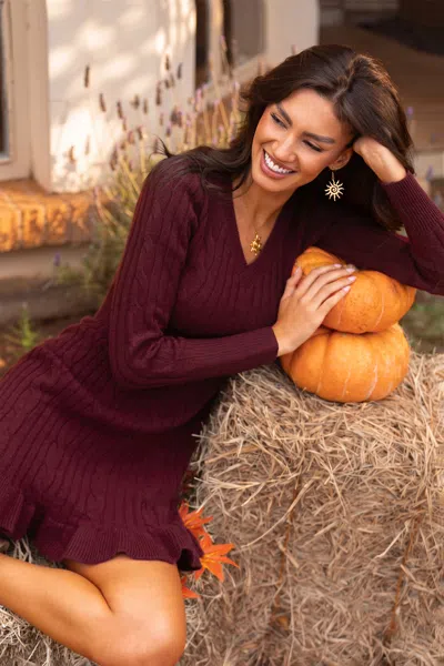 Cupshe Cozy Night Out Brick Mini Sweater Dress In Burgundy