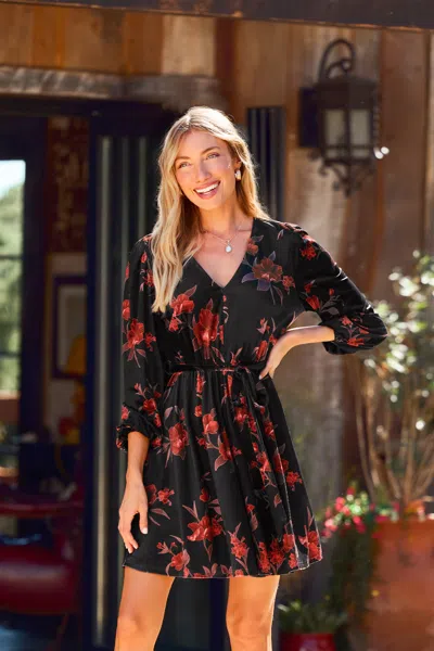 Cupshe Crimson Glory Floral Mini Dress In Black