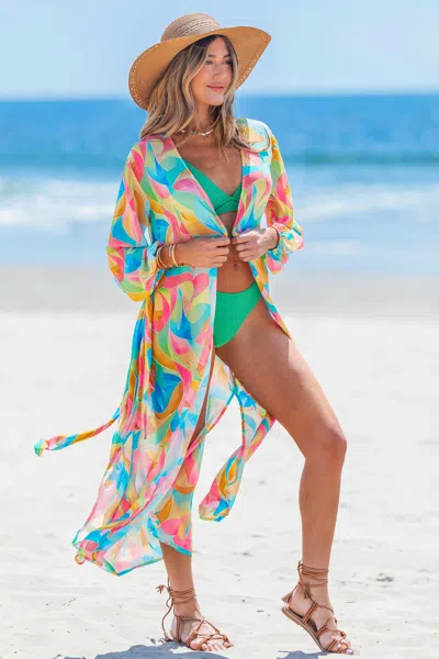 Cupshe Cultured Abstract Cover-up Kimono In Multi