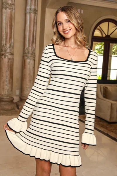 Cupshe Cute As A Button Striped Sweater Dress In Neutral