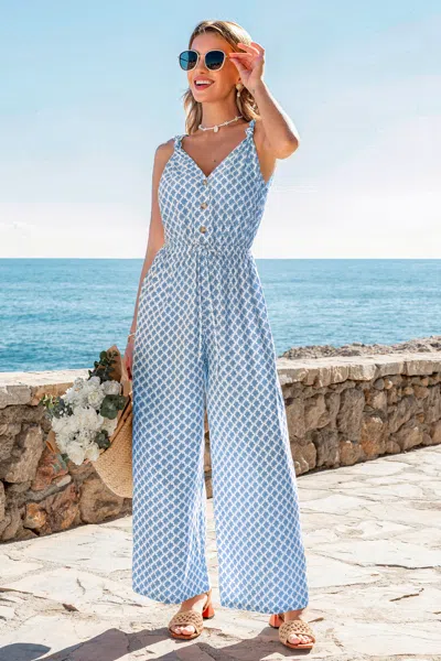 Cupshe Dana Point Ornate Jumpsuit In Blue