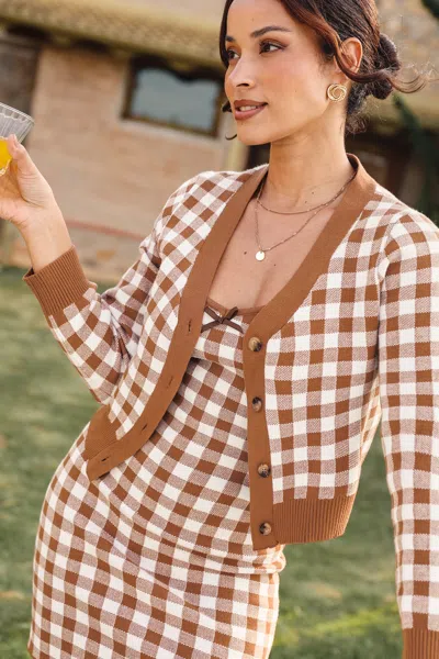 Cupshe Down The Road Gingham Cardigan In Brown