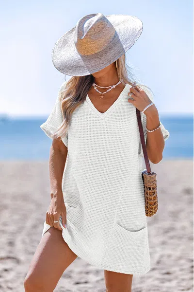 Cupshe Dreamy Tides White Cover-up Mini Dress In Gray
