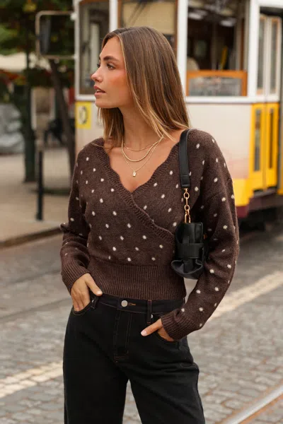 Cupshe Dressed To The Nines Polka Dot Sweater In Brown