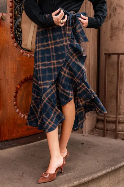 Cupshe Extra Credit Plaid Midi Skirt In Blue