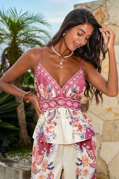 Cupshe Faintly Floral Tropical Top In Gold