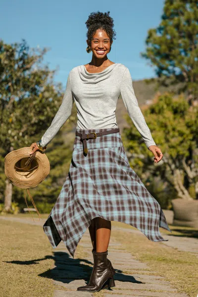Cupshe Fall Feeling Plaid Midi Skirt In Blue