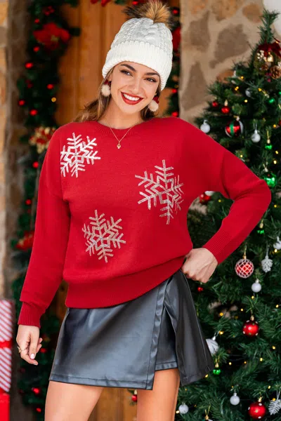 Cupshe Falling Snowflakes Red Sweater