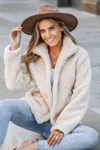 Cupshe Faux Shearling Teddy Jacket In Neutral