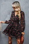 Cupshe Floral Chiffon A-line Dress In Black