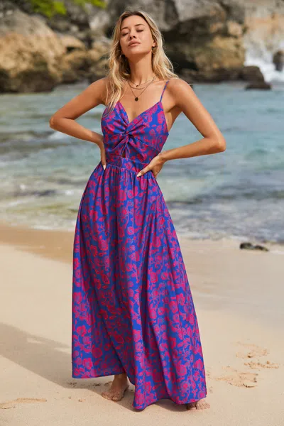 Cupshe Floral Print Knotted V-neck Maxi Dress In Purple