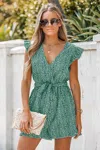 Cupshe Flutter V-neck Straight Leg Romper In Green