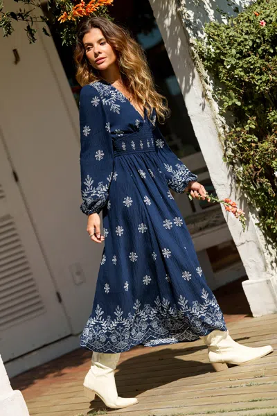 Cupshe Folk Story Floral Maxi Dress In Blue